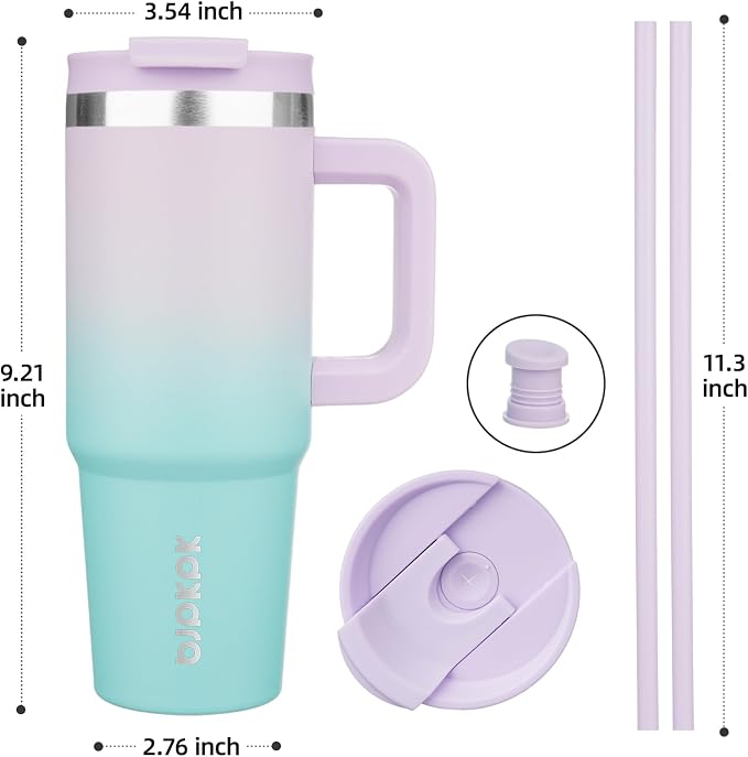 BJPKPK 30 oz Insulated Tumbler with Handle & Straw, Stainless Steel | Double Wall Vacuum Insulation, Leak Proof, BPA Free, Dishwasher Safe, Cupholder Friendly, Travel & Outdoor, Lavender Green