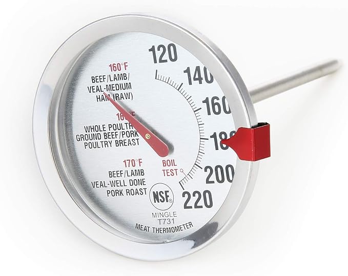 Meat Thermometer for Oven T731, BBQ Thermometer, Oven Safe, Large 2.5-Inch Easy-Read Face, Stainless Steel Stem and Housing