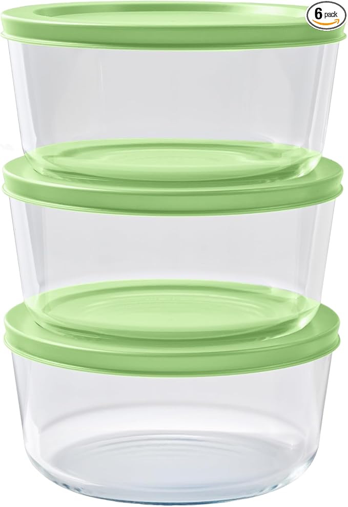 6-Piece Glass Food Storage Containers Set (3 Containers + 3 BPA-Free Lids) | 4-Cup, Leakproof | Microwave, Freezer, Oven & Dishwasher Safe | Ideal for Meal Prep & Pantry Organization, Pistachio