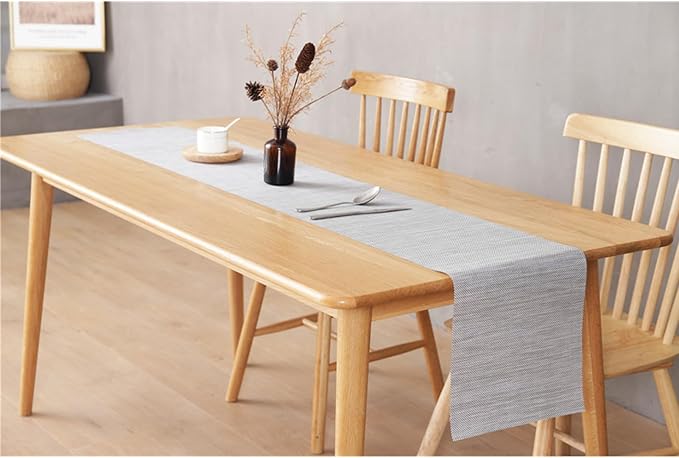Zupro Woven PVC Table Runner(Silver Gray) 12x71IN, for Indoor/Outdoor Use | Washable Heat-Resistant Non Slip Table Mats PVC Vinyl Kitchen Dining Patio Table Place Mats for Holidays Dinner Parties BBQs