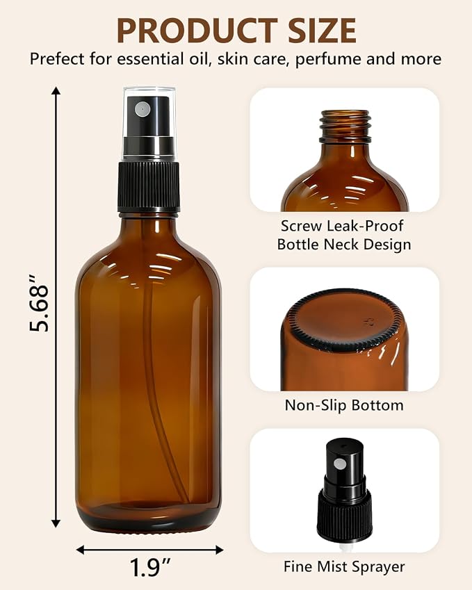KEYWING 35 Pack 4oz Small Amber Glass Spray Bottles for Essential Oils | Empty Brown Fine Mist Spray Bottles, Refillable Containers for Cleaning, Hair, Travel, Plants, Skin Care
