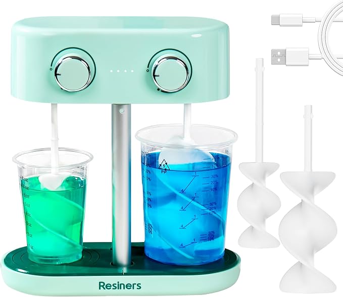 Resiners Dual-Head Resin Mixer, Airflow Pro Max Rechargeable Epoxy Mixer | Dual-Head Mixing, Rechargeable Battery and Stepless Speed Control for Smooth, Low-Bubble Resin and Paint Mixing