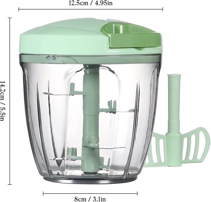 Cambom Manual Food Chopper Vegetable Cutter, Hand String Vegetable Chopper Onions Cutter for Vegetable Fruits Nuts BPA Free Food Safe Material, 900ml Green