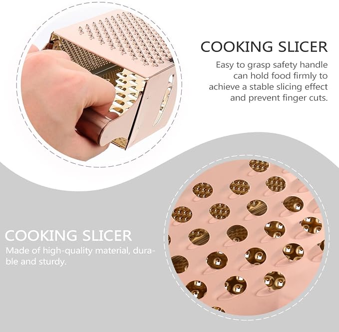 DOITOOL Professional Cheese Grater, Box Grater for Cheese Stainless Steel Vegetable Slicer 4 Sided Food Shredder Food Slicer for Vegetables, Ginger, Potatoes, Rose Golden