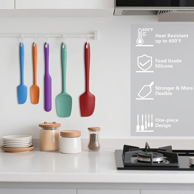Coukre Silicone Spatula Set of 5,High Temperature Resistant, Food Grade Silicone, Dishwasher Safe, for Baking, Cooking (Pure Colorful B)