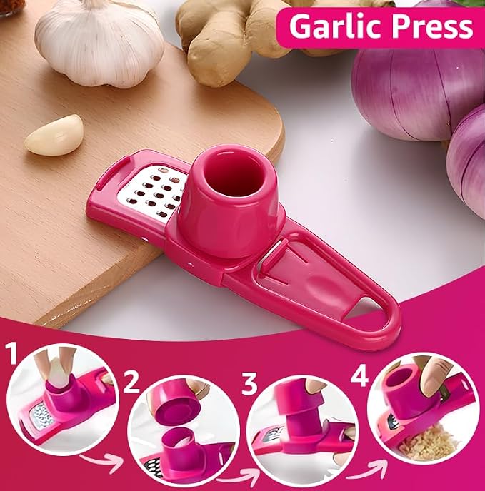 Landkitch-Garlic Grinder (2 Pack)-Hand Garlic Grinder-Small Hand Grinder for Garlic-Garlic Slicer-Garlic Mincer-2025 New Hand Press Garlic Chopper-Garlic Press Hand Specialty Tools (Green + Pink)