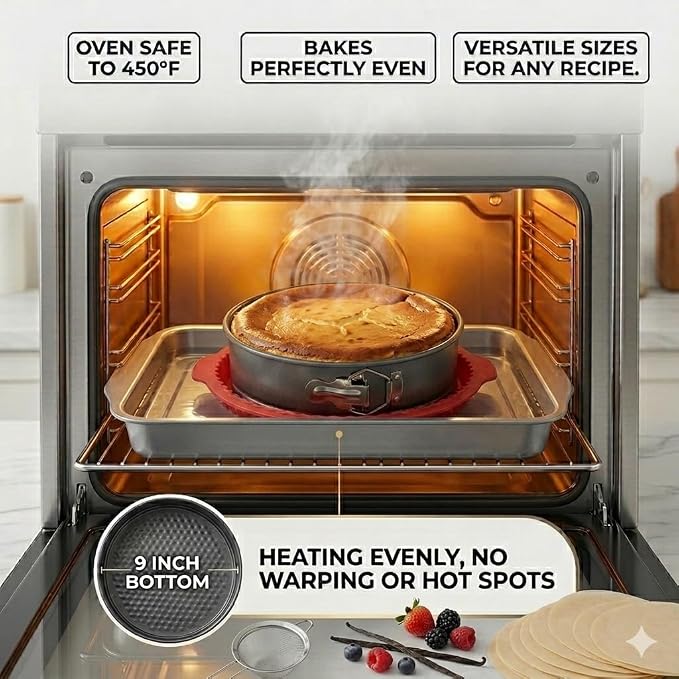 9 Inch Springform Pan with Silicone Water Bath Tray & 30 24-Inch Piping Bags – Nonstick Leakproof Cheesecake Pan, PFOA-Free, Oven & Air Fryer Safe 450°F, 24-Inch Pastry Bags