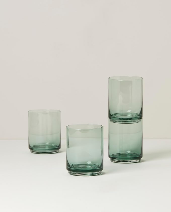 Lenox Tuscany Classics Stackable Drinkware, Glass, Dishwasher Safe, Tall Glasses, Set of 4, Green (4 Piece)