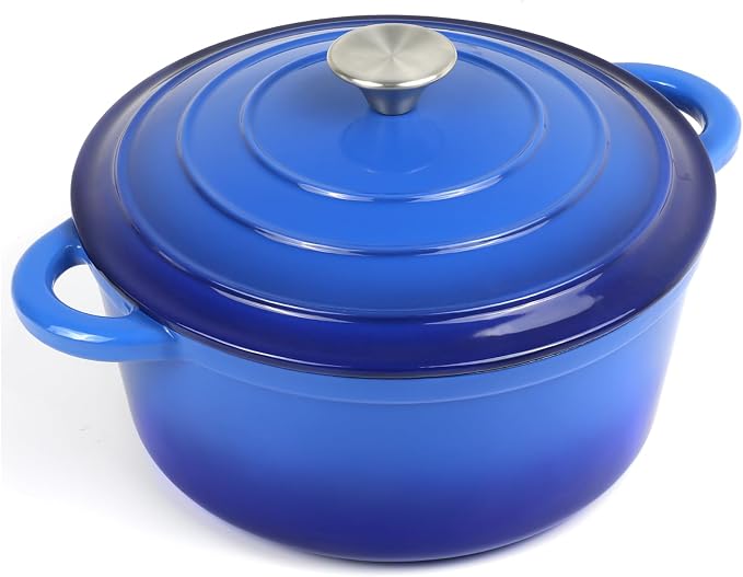6 Quart Enameled Cast Iron Dutch Oven Pot with Lid Cobalt Blue | Oven Safe up to 500°F or on Stovetop, Non-stick Dutch Oven for Bread Baking, Cooking, Dual Handles Cookware