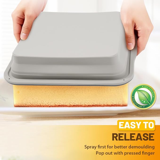 7x7 Silicone Square Cake Pan with Metal Reinforced Edge, Nonstick Brownie Baking Pan, BPA Free, Oven Safe Flexible Silicone Mold, Suitable for Making Cakes, Brownies, Bread, Pie, Lasagna