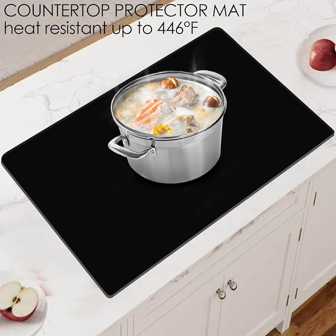 Large Silicone Mats for Kitchen Counter, 27.6 x 15.7'' Countertop Protector Mat Heat Resistant Mat for Air Fryer, Non-Slip Table Placemat for Kids, Nonstick Black Silicone Mat for Baking Pastry, 1Pcs
