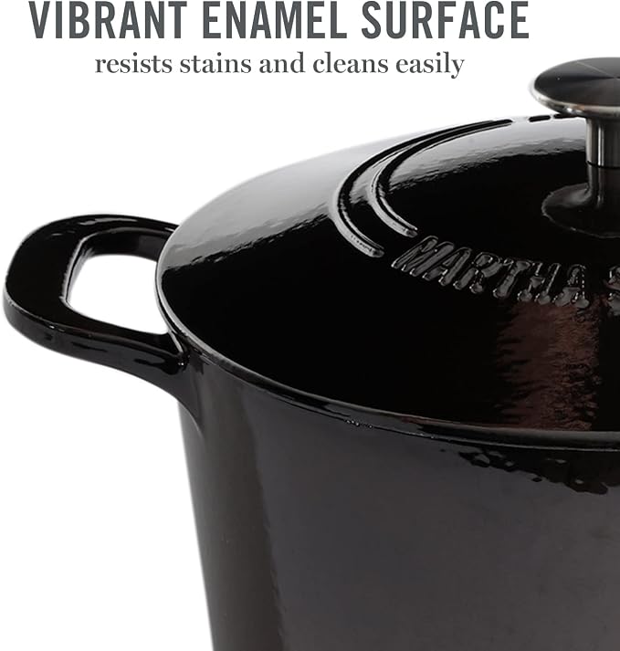 MARTHA STEWART Gatwick 7-Quart Enamel Cast Iron Dutch Oven Pot with Lid – Grey – Heavy-Duty Dutch Oven for Slow Cooking, Braising & Baking