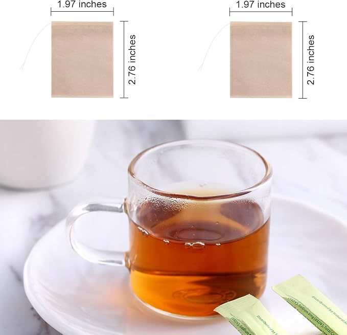 400 Pack Disposable Drawstring Tea Filter Bags, 5 x 7cm Natural Color | Empty Bag Paper Tea Infuser Safe & Natural Unbleached Drawstring for Loose Leaf Tea