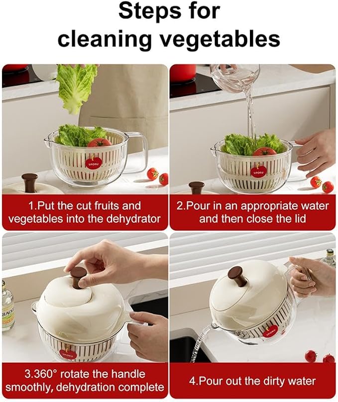 Apple Shaped Salad Spinner Double Layer Vegetable Dryer Washer, High Speed Hand Crank Colander with Lid, Detachable Drain Basket for Kitchen Prep Accessories For Home, Camping, Picnic