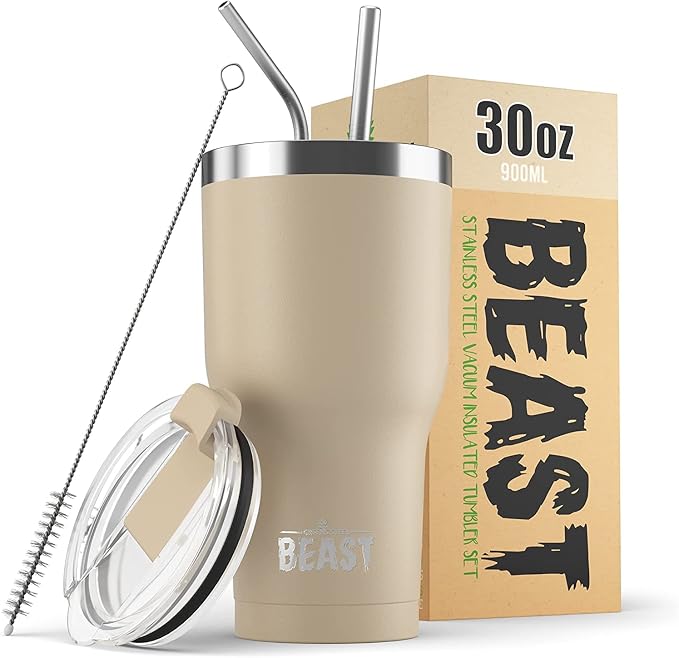 Beast 30 oz Tumbler Stainless Steel Vacuum Insulated Coffee Ice Cup Double Wall Travel Flask (Sand)