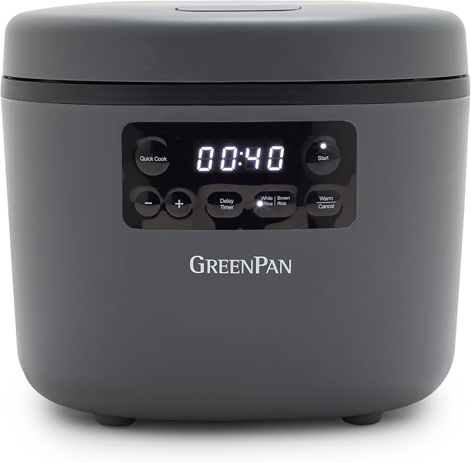 GreenPan Advanced Rice Cooker, 4-Cups Uncooked/8-Cups Cooked, Removable Nonstick Ceramic PFAS-Free Pot, White & Brown Rice, Family Sized, Quick Cook in 25mins, 6 Presets, Fuzzy Logic Tech, Graphite