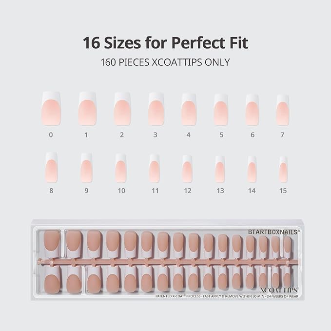 BTArtboxnails XCOATTIPS White French Tip Press On Nails, L Square, Nude | Lamp-Curable 4-Week Wear, Salon Quality Value at Home, Natural Nail Look, Easy-to-Apply for Beginners, 160ct Nail Tips Only