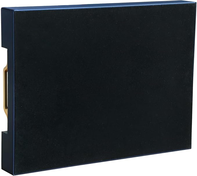 HofferRuffer Faux Leather Rectangle Serving Tray Decor Platter with Gold Metal Handles for Coffee Table, Breakfast, Tea, Food, Countertop, Kitchen, Butler Tray, 16.2 x 12.2 x 2 inches (Navy Blue)