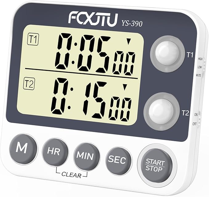 Digital Dual Kitchen Timer, 2Groups Count Up/Down Timer for Cooking | Large Display, Magnetic Back, Memory Presets, Loud Alarm, LED Alert, Stand, On/Off, 100Hr Max, 3A Battery Included