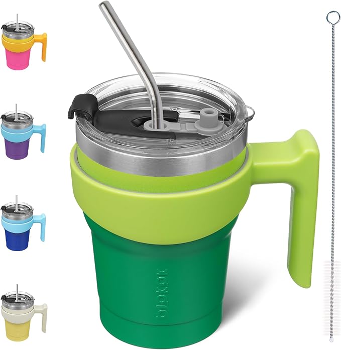 BJPKPK 10 oz Mini Tumbler with Lid, Straw & Handle, Insulated Steel Cup | Small, Spill Proof, Leak Proof, Thermal, Double Wall Vacuum, Sweatproof, Dishwasher Safe, BPA Free, Bamboo Grove
