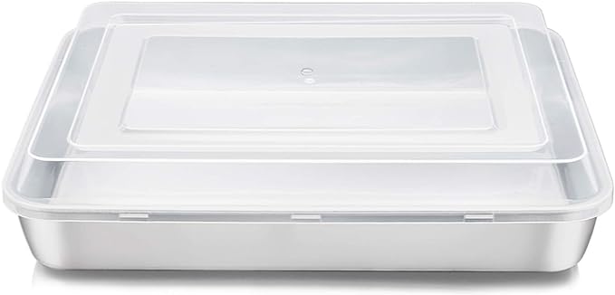 E-far Stainless Steel Baking Pan with Lid, 12⅓ x 9¾ x 2 Inch for Cake | Rectangle Cake Pan with Cover for Brownies Casseroles, Non-toxic & Healthy Bakeware, Heavy Duty & Dishwasher Safe