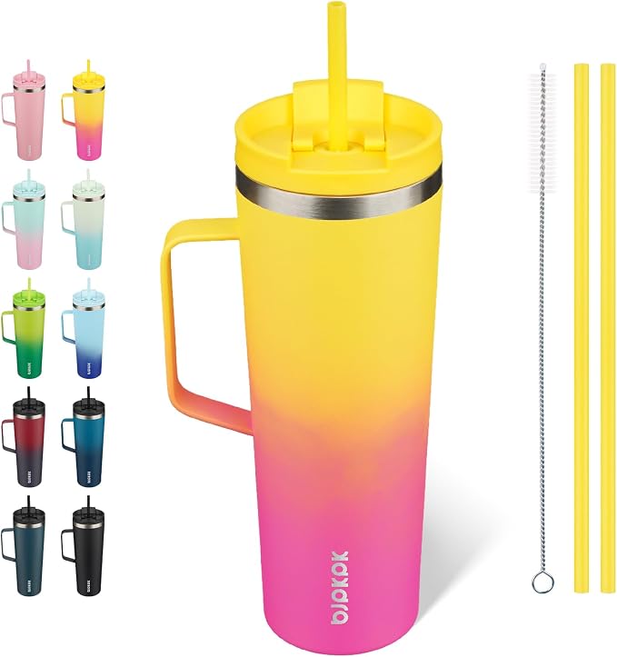 BJPKPK 30oz Insulated Tumbler with Handle, Lid & Straw, Stainless Steel | Double Wall Vacuum Insulated Coffee Travel Mug - Keeps Cold & Hot, BPA Free, Cupholder Fit for Office, Gym & Travel