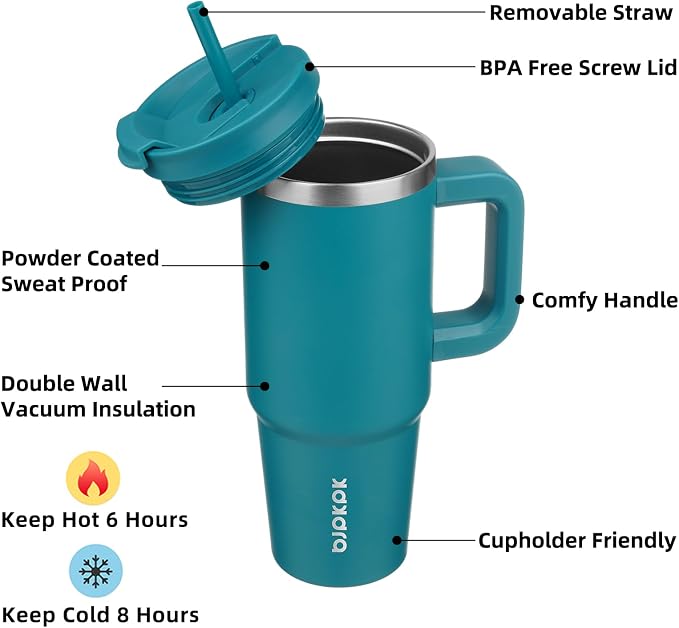 BJPKPK 30 oz Insulated Tumbler with Handle & Straw, Stainless Steel | Double Wall Vacuum Insulation, Leak Proof, BPA Free, Dishwasher Safe, Cupholder Friendly, Travel & Outdoor, Laguna