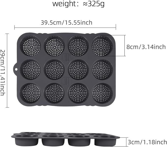 12-cavity Silicone Hamburger Bun Pan, Nonstick Loaf Pan & Heat Resistant Burger Bun Pans for Baking, Bread Pans for Homemade Bread, Bread pans for baking, Easy to Use Burger Pan