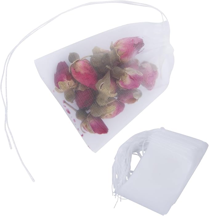50PCS Disposable Tea Filter Bags with Drawstring 2.4x3 in | Food Grade Non-Woven Empty Tea Infuser Bags for Loose Leaf Tea,Herbs,Spices,Coffee&Cooking,Safe&Breathable Tea Sachet Bags