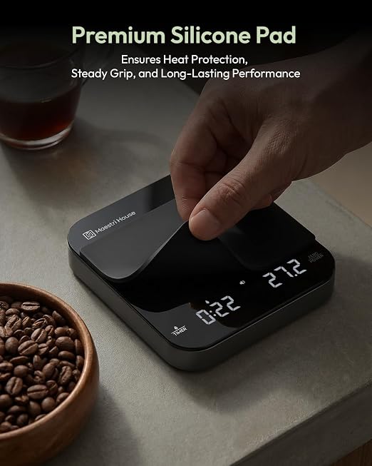 Maestri House S2 Espresso Coffee Scale with Timer 0.1g Precision Shot Scale | USB-C Rechargeable, Dual Timing Modes, 2kg/0.1g Digital Scale with Borosilicate Glass Top for Espresso and Pour-Over Brewing