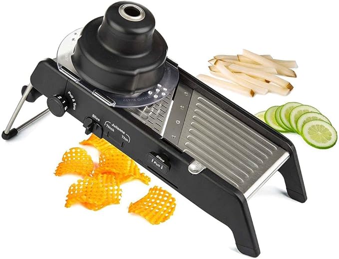 PL8 Professional Mandoline 2.0 - Adjustable Mandoline Slicer with 4 Cutting Thicknesses, Spring-Loaded Hand Guard, Stainless Steel Slicing Ramp, Foldable Non-Skid Feet for Safe, Convenient Food Prep
