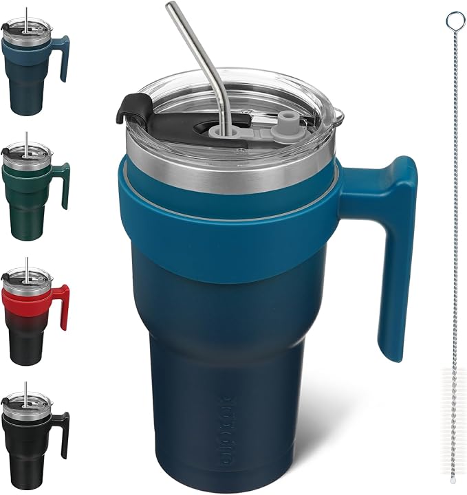BJPKPK 30 oz Tumbler with Handle & Straw, Insulated Stainless Steel Mug | Double Wall Vacuum, Keeps Hot/Cold, Thermal Cup, BPA Free, Dishwasher Safe, Cupholder Fit, Coffee & Travel, Indigo Black