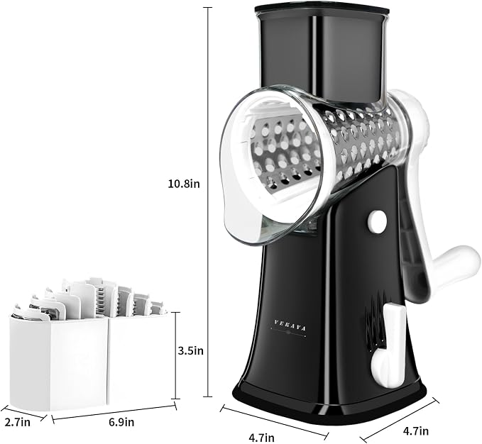 5 in 1 Rotary Cheese Grater Hand Crank, Cheese Shredder with Handle | Replaceable Stainless Blades Cheese Shredder, Cheese Vegetable Slicer, Easy to Clean Kitchen Gadgets with Storage Box