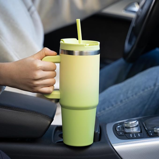 BJPKPK 40 oz Insulated Tumbler with Handle & Straw, Stainless Steel | Double Wall Vacuum Insulation, Leak Proof, BPA Free, Dishwasher Safe, Cupholder Friendly, Travel & Outdoor, Blue Haze