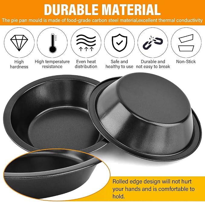 12pcs Mini Pie Pans 5 Inch - Reusable Round Pie Tins - Nonstick | Small Pies Pans Carbon Steel Round Pies Tins Rounds Meat Pie Tin for Cake Bread,Desserts, Christmas