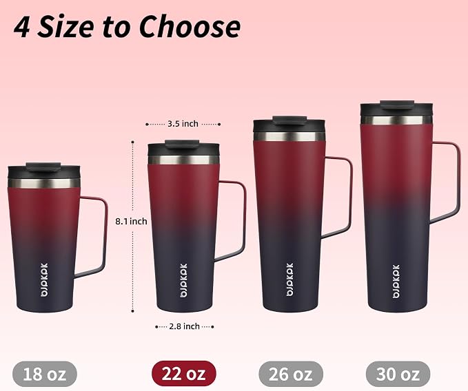 BJPKPK 22oz Insulated Tumbler with Handle, Lid & Straw, Stainless Steel | Double Wall Vacuum Insulated Coffee Travel Mug - Keeps Cold & Hot, BPA Free, Cupholder Fit for Office, Gym & Travel