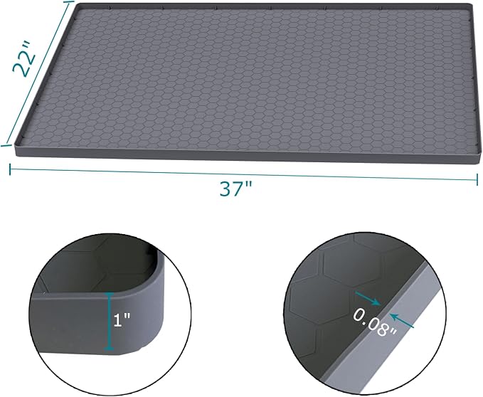 Under Sink Mat 37 x 22 for Kitchen Waterproof, Silicone Under Kitchen Bathroom Sink Liner Mat, Easy to Clean Cabinet Mat Organizers and Storage, Grey