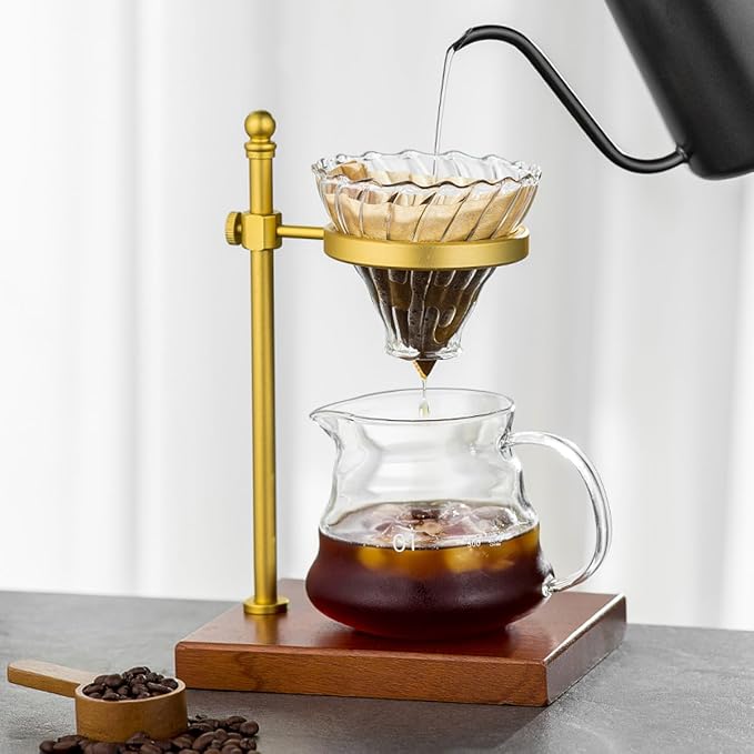 Pour Over Coffee Stand - Adjustable Wooden Dripper Stand for Pour Over Coffee Station, Compatible with Coffee Kettle & Filter, Multi-Functional Coffee Maker Base