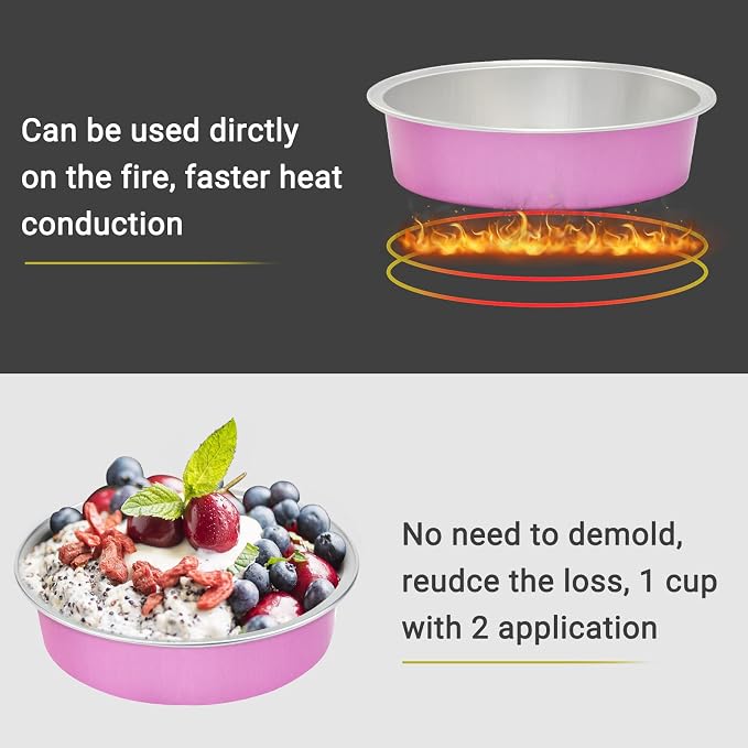 Beasea Mini Pie Pans with Lids, 4 Inch 50 Pack Disposable Mini Pie Tins Tart Pans, 8 Oz Pink Aluminum Tart Tins Mold Round Oven Baking Cups Small Cake Pan for Cheesecake Quiche