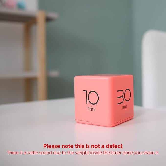 mooas Cube Timer, Flip, Block, Productivity, Time Management (Coral) | 10/30/50/60 Min Countdown Timer, Battery Operated, 2-Level Alarm Vol, Easy to Use, ADHD, Exercise, Study, Cooking