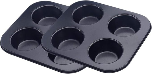 EKDJKK 4-Hole Muffin Pan, Bakeware Non-stick Cupcake Baking Pan Mini Pie Pans, Heavy Duty Carbon Steel Muffin Tray Standard Baking Mold Pan for Oven Baking