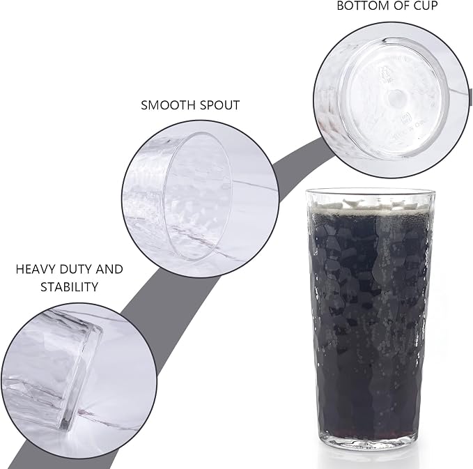 Yalin 24-Ounce Plastic Tumbler Acrylic Drinking Glasses, Reusable Plastic Cups, Stackable, BPA-Free, Shatter Proof, Dishwasher Safe, Set of 8 (Clear)
