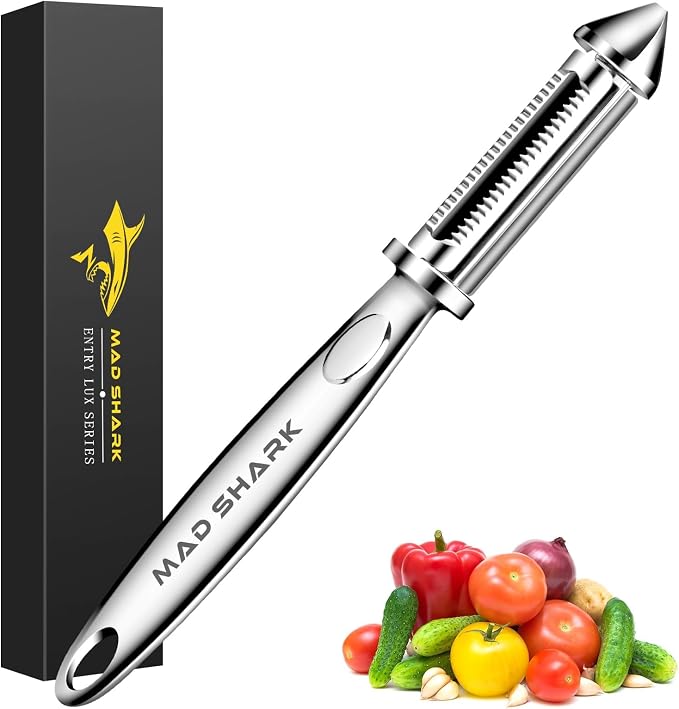 MAD SHARK Vegetable Peeler, Potato Peelers, I-Shaped Ultra Sharp Stainless Steel Blades Peelers, Orange Peeler for Kitchen, Veggie, Fruit, Garlic, Carrot, Apple Peeling