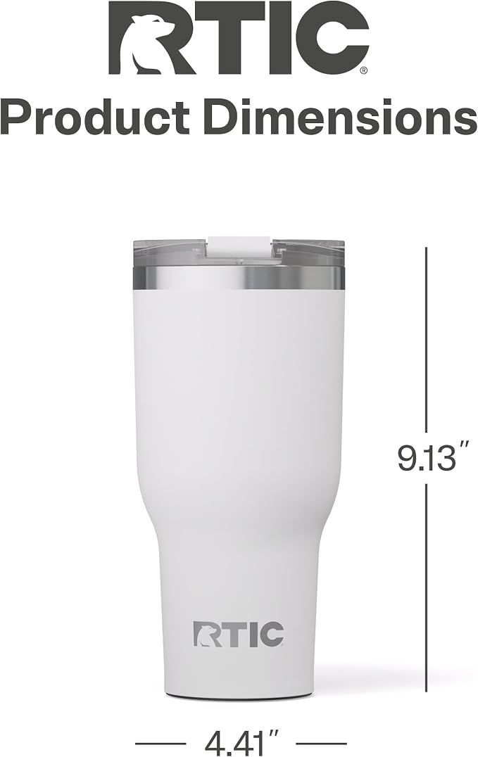 RTIC 40oz Essential Tumbler with Lid, Ceramic Lined, White | Insulated, Stainless Steel Metal, Portable Travel Cup for Hot and Cold Drinks, Coffee, Car, Camping and Travel
