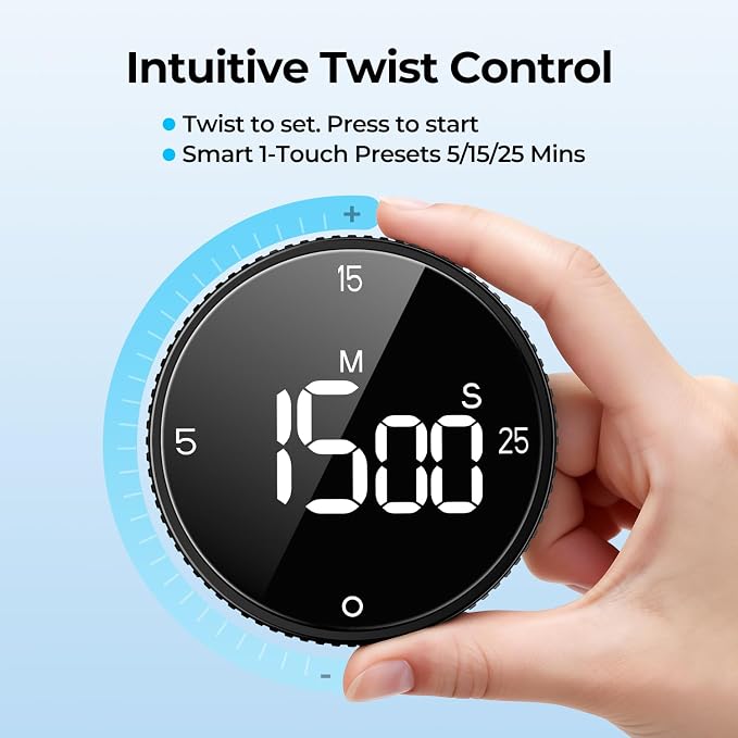 USB Rechargeable Magnetic Kitchen Timer for Cooking, Building 800mAh Battery Large Display Digital Countdown Countup Timer, 3 Preset 5/15/25 Mins Loud Alarm for Kitchen Classroom Grilling Studying