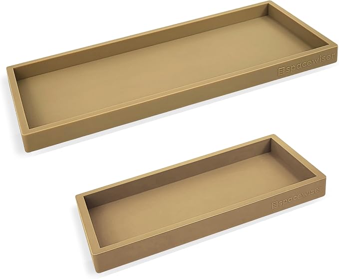 Countertop & Vanity Silicone Tray – 2 PC (11.7" & 7.7") Set | Bathroom Tray & Kitchen Soap Tray Set, Bathroom Counter Tray, Kitchen Sink Dish Soap Tray for Countertop Organization