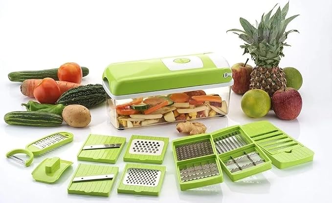HOB Pro Original Vegetable Chopper - Chopper and Spiralizer - Food Chopper with Container, Fruit Cutter, Onion Dicer - All-in-One Prep Tool - Kitchen Gadgets and Gifts (12 in 1, White/GREEN)