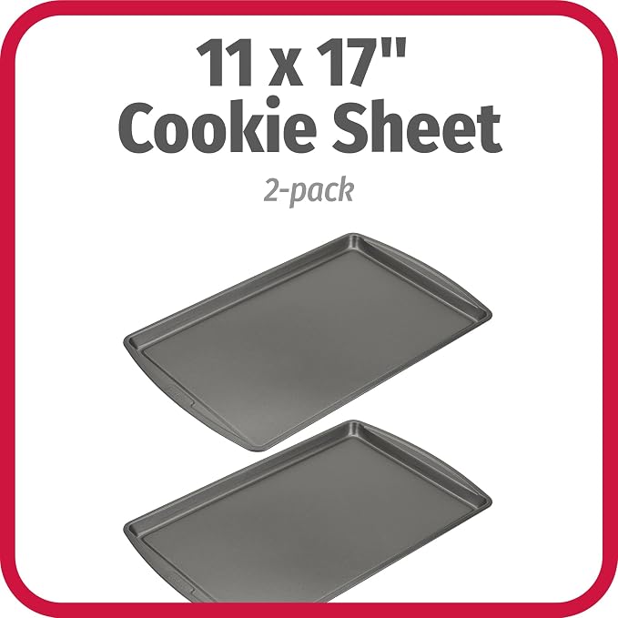 GoodCook Everday Nonstick Carbon Steel 17 x 11-Inch Baking Sheet Set, 2 Pack – Medium Sized Cooking Pans, Bakeware Set, Cookie Sheets for Baking, Oven Pan Set