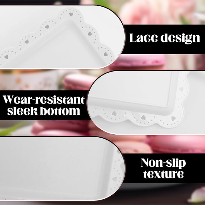 Food Tray, 12 Pack Serving Tray Serving Platter Cookies Dessert Plates,Disposable Plastic Serving Trays Rectangle Dessert Trays for Party, Wedding, Restaurant, 14.4" X 9.3" (White)