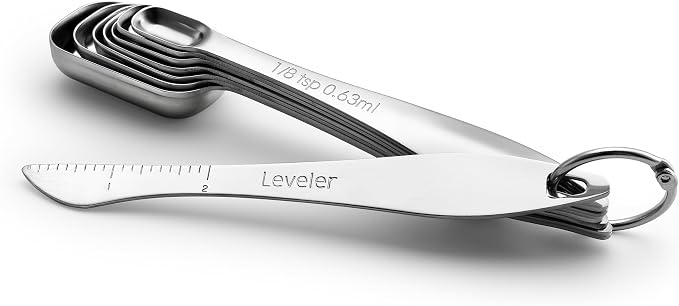 Spring Chef Nesting Stainless Steel Measuring Spoons Set of 13 with Leveler | Rectangular Metal Teaspoon & Tablespoon Measuring Spoons for Dry & Liquid Ingredients, Fits in Spice Jars, Long Handle